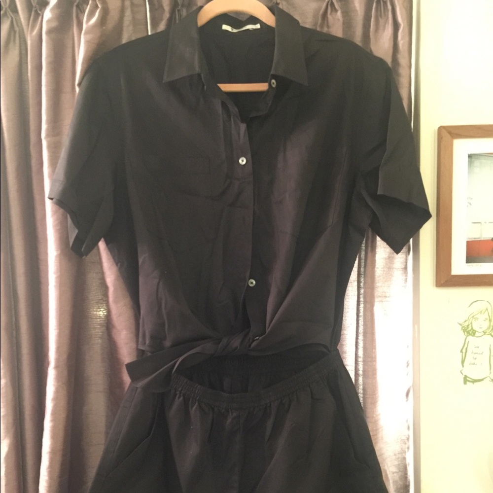 Alexander Wang Short Sleeve Cotton Shirt Romper
